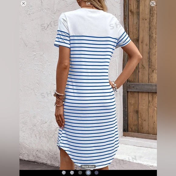 ‼️MOVING‼️ NEW Striped Tee Dress Sz. 8/10 Blue & White. Shirt tail hem - Picture 2 of 11